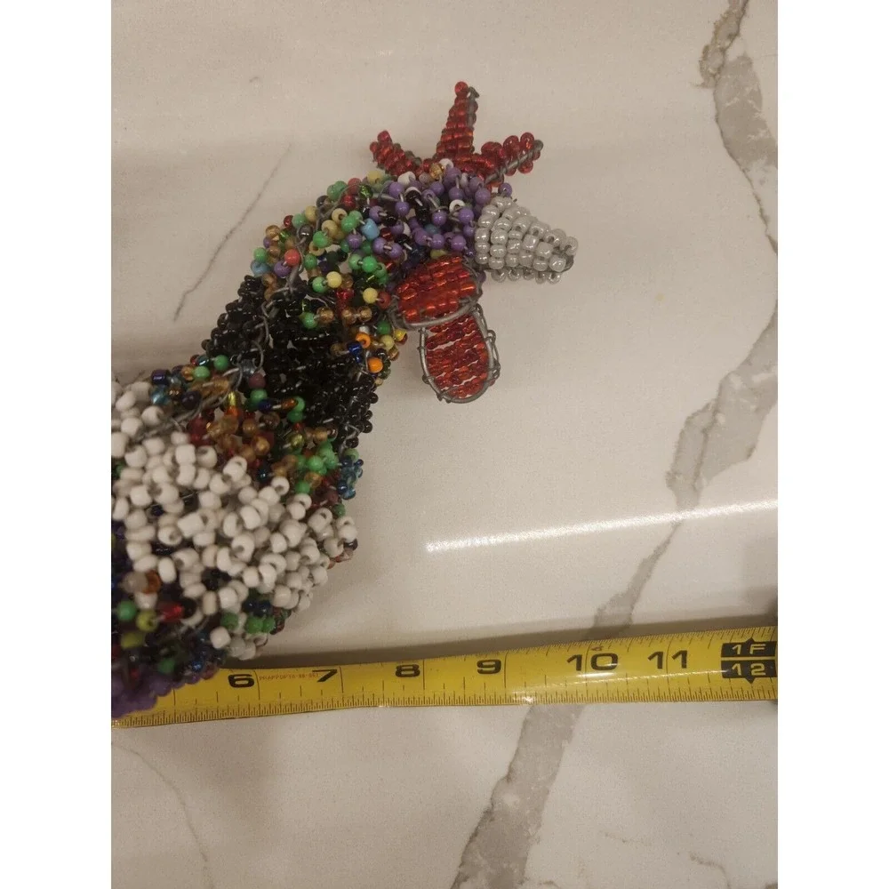 Multicolored Wire Hand Beaded Rooster Basket With Beaded‎ Handle Maker Unknown